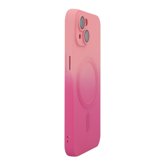 For iPhone 14 ENKAY Hat-Prince MagSafe Rainbow Gradient Silicone Phone Case with Lens Film(Pink Rose) - iPhone 14 Cases by ENKAY | Online Shopping UK | buy2fix