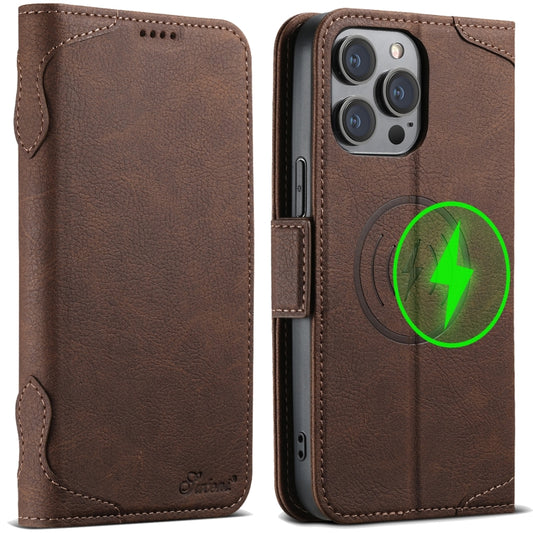 For iPhone 13 Pro SUTENI J07 Multifunctional Horizontal Flip Magsafe Leather Phone Case(Brown) - iPhone 13 Pro Cases by Suteni | Online Shopping UK | buy2fix