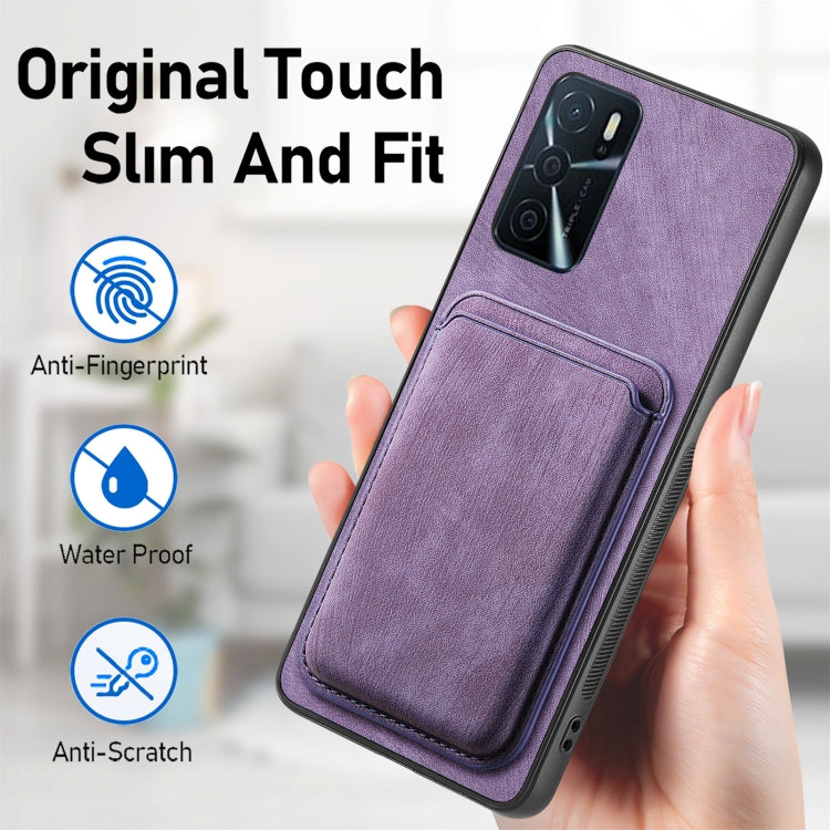 For OPPO A1 5G Retro Leather Card Bag Magnetic Phone Case(Purple) - OPPO Cases by buy2fix | Online Shopping UK | buy2fix