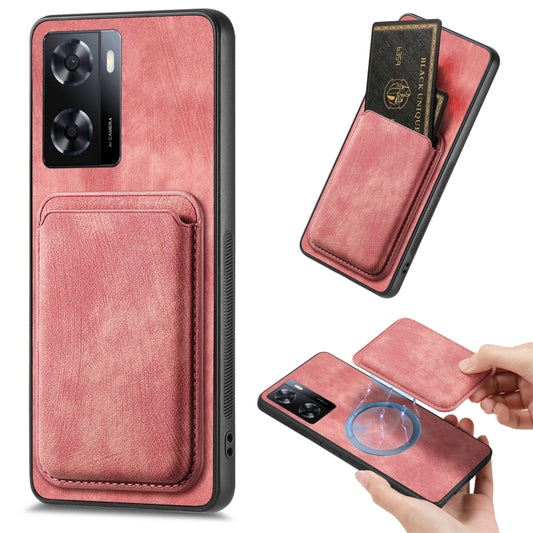 For OPPO A57 4G Retro Leather Card Bag Magnetic Phone Case(Pink) - OPPO Cases by buy2fix | Online Shopping UK | buy2fix