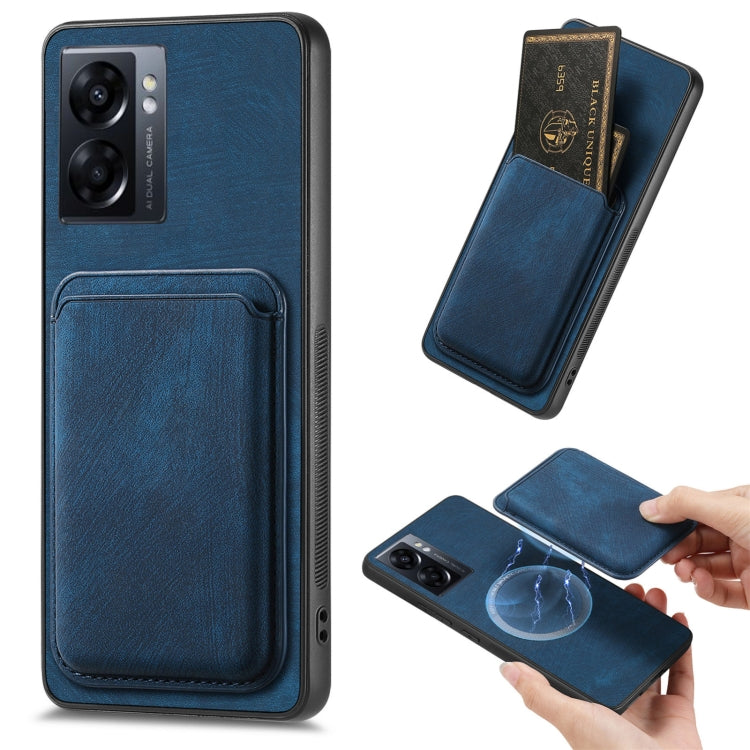 For OPPO A57 5G Retro Leather Card Bag Magnetic Phone Case(Blue) - OPPO Cases by buy2fix | Online Shopping UK | buy2fix