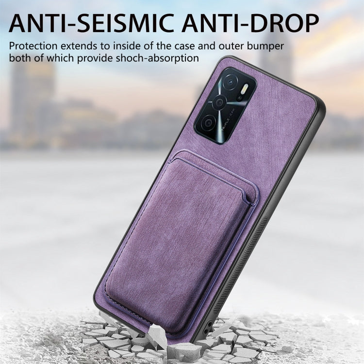 For OPPO A57 5G Retro Leather Card Bag Magnetic Phone Case(Purple) - OPPO Cases by buy2fix | Online Shopping UK | buy2fix