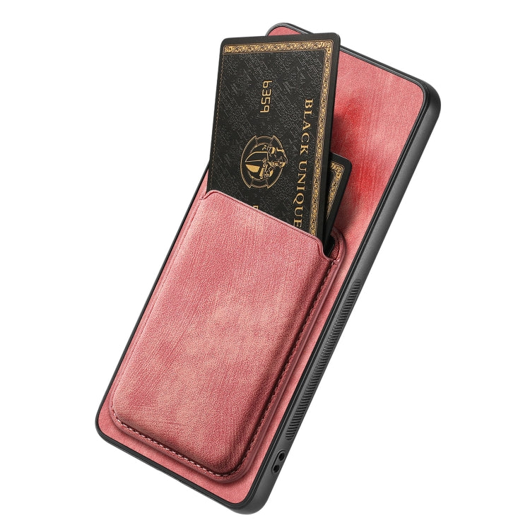 For OPPO Reno7 5G Retro Leather Card Bag Magnetic Phone Case(Pink) - OPPO Cases by buy2fix | Online Shopping UK | buy2fix