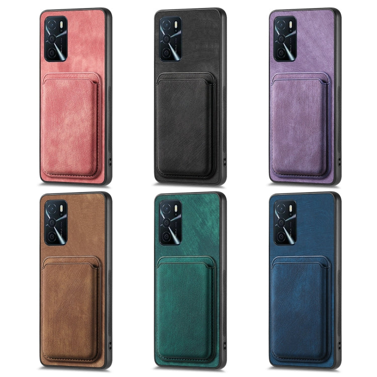 For OPPO A17 Retro Leather Card Bag Magnetic Phone Case(Purple) - OPPO Cases by buy2fix | Online Shopping UK | buy2fix