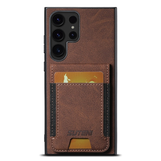 For Samsuny Galaxy S24 Ultrra 5G Suteni H03 Litchi Leather Card Bag Stand Back Phone Case(Brown) - Galaxy S24 Ultra 5G Cases by Suteni | Online Shopping UK | buy2fix