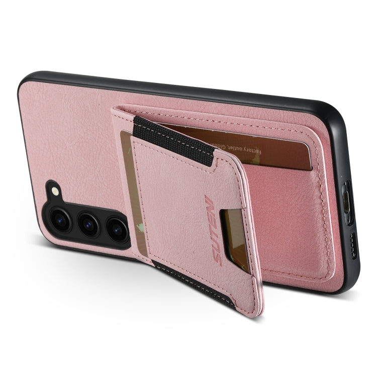 For Samsuny Galaxy S24+ 5G Suteni H03 Litchi Leather Card Bag Stand Back Phone Case(Pink) - Galaxy S24+ 5G Cases by Suteni | Online Shopping UK | buy2fix