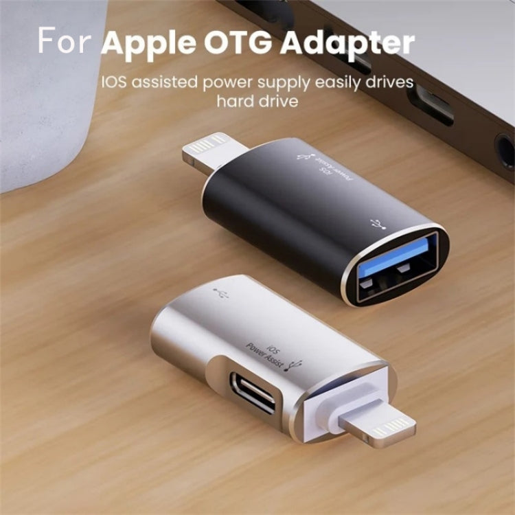 JS-103 8 Pin Male to USB+Type-C Female OTG Adapter(Silver) - Converter & Adapter by buy2fix | Online Shopping UK | buy2fix