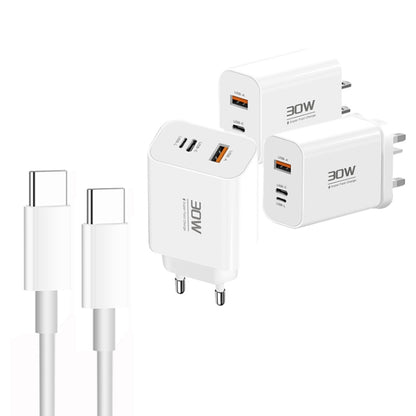 PD30W USB-C / Type-C + 8 Pin + USB Charger with Double Headed Type-C Data Cable(US Plug) - USB Charger by buy2fix | Online Shopping UK | buy2fix