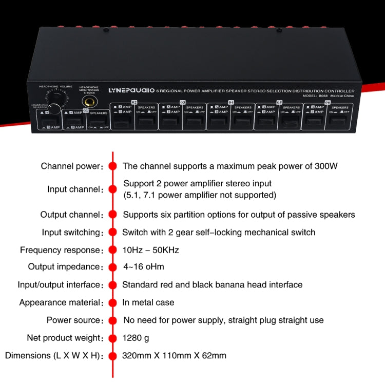 B06 82 In 6 Out Power Amplifier Speaker Selector 6 Region Stereo Speaker Switcher -  by buy2fix | Online Shopping UK | buy2fix