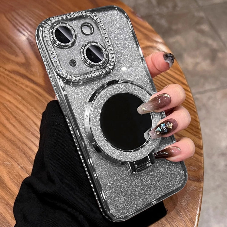 For iPhone 15 Plus MagSafe Rhinestone Mirror Glitter TPU Phone Case(Space Silver) - iPhone 15 Plus Cases by buy2fix | Online Shopping UK | buy2fix