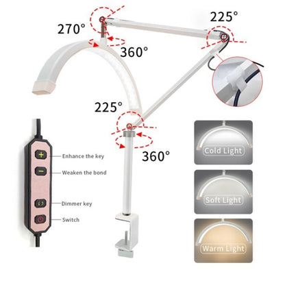 HD-M3X For Eyelash Extensions / Tattoo / Nail Art Lighting Lamp 16 inch Clip-on Half Moon Desk Lamp(US Plug) - Selfie Light by buy2fix | Online Shopping UK | buy2fix