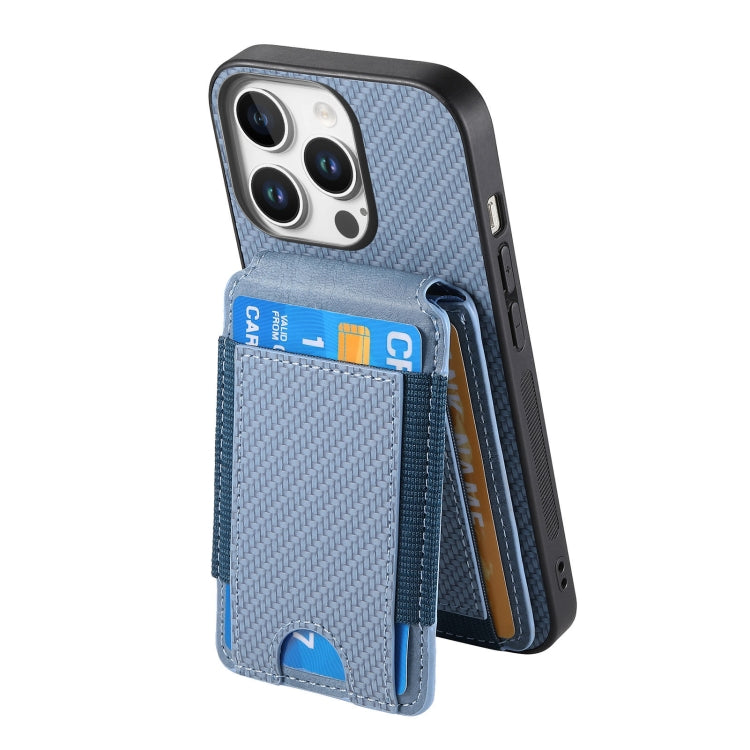 For iPhone 16 Pro Carbon Fiber Vertical Flip Wallet Stand Phone Case(Blue) - iPhone 16 Pro Cases by buy2fix | Online Shopping UK | buy2fix