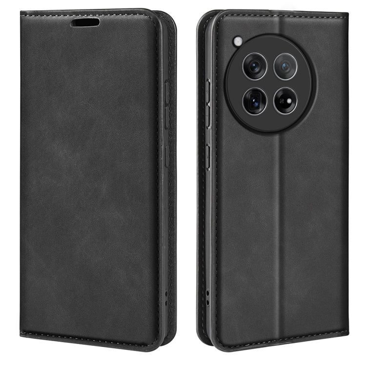 For OnePlus 12 Retro-skin Magnetic Suction Leather Phone Case(Black) - OnePlus Cases by buy2fix | Online Shopping UK | buy2fix