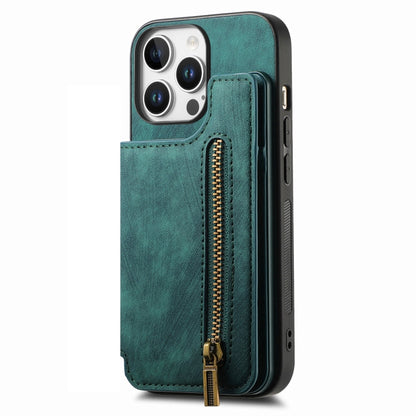 For iPhone 16 Pro Retro Leather Zipper Wallet Back Phone Case(Green) - More iPhone Cases by buy2fix | Online Shopping UK | buy2fix