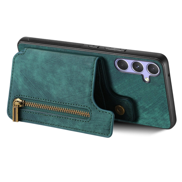 For Samsung Galaxy S25+ 5G Retro Leather Zipper Wallet Back Phone Case(Green) - Galaxy S25+ 5G Cases by buy2fix | Online Shopping UK | buy2fix