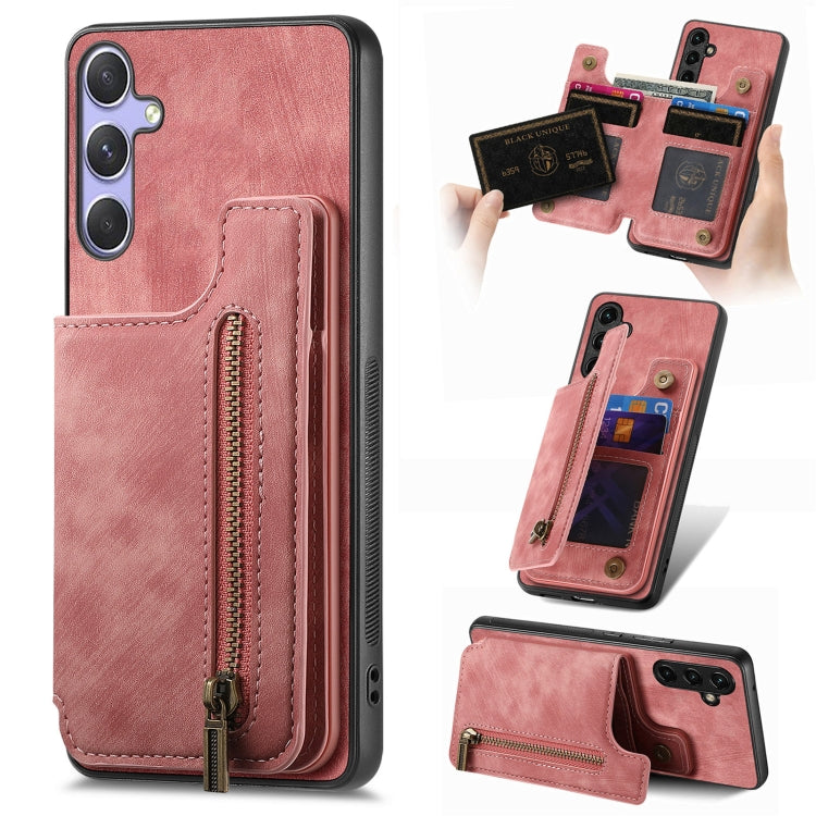 For Samsung Galaxy S25 Ultra 5G Retro Leather Zipper Wallet Back Phone Case(Pink) - Galaxy S25 Ultra 5G Cases by buy2fix | Online Shopping UK | buy2fix