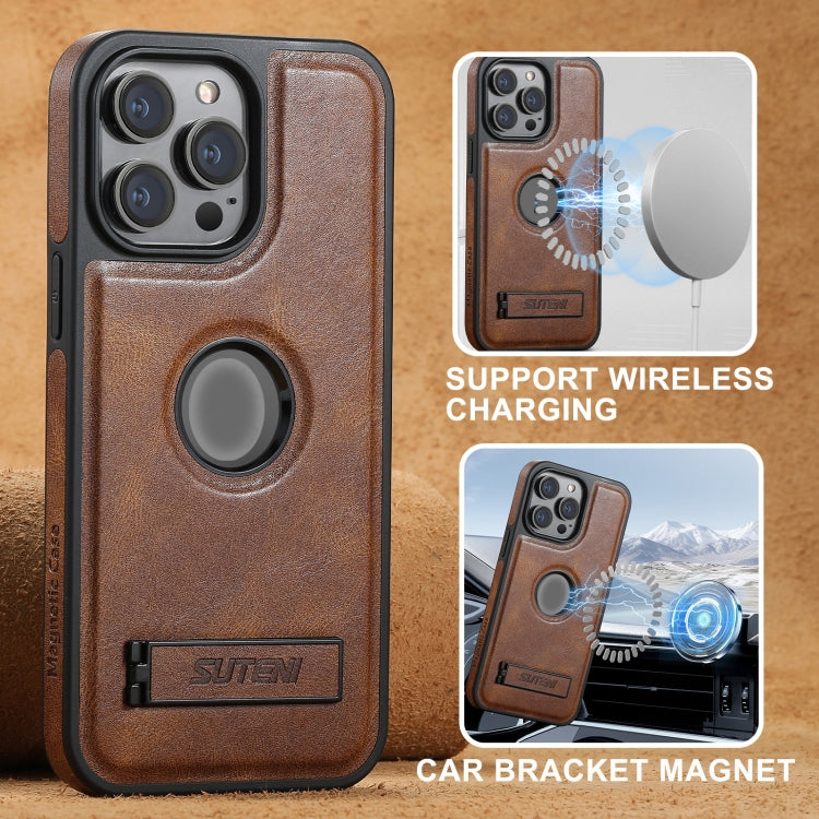 For iPhone 16 Pro Suteni G2 Magsafe Oil Wax Leather Back Phone Case with Holder(Brown) - iPhone 16 Pro Cases by Suteni | Online Shopping UK | buy2fix