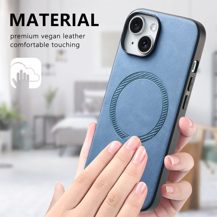 For iPhone 15 Plus Solid Color Retro Magsafe PU Back Cover Phone Case(Blue) - iPhone 15 Plus Cases by buy2fix | Online Shopping UK | buy2fix