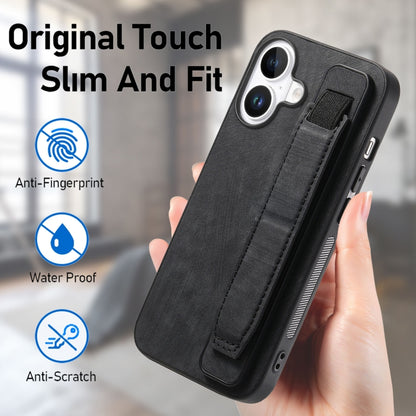 For iPhone 16 Retro Wristband Holder Leather Back Phone Case(Black) - iPhone 16 Cases by buy2fix | Online Shopping UK | buy2fix