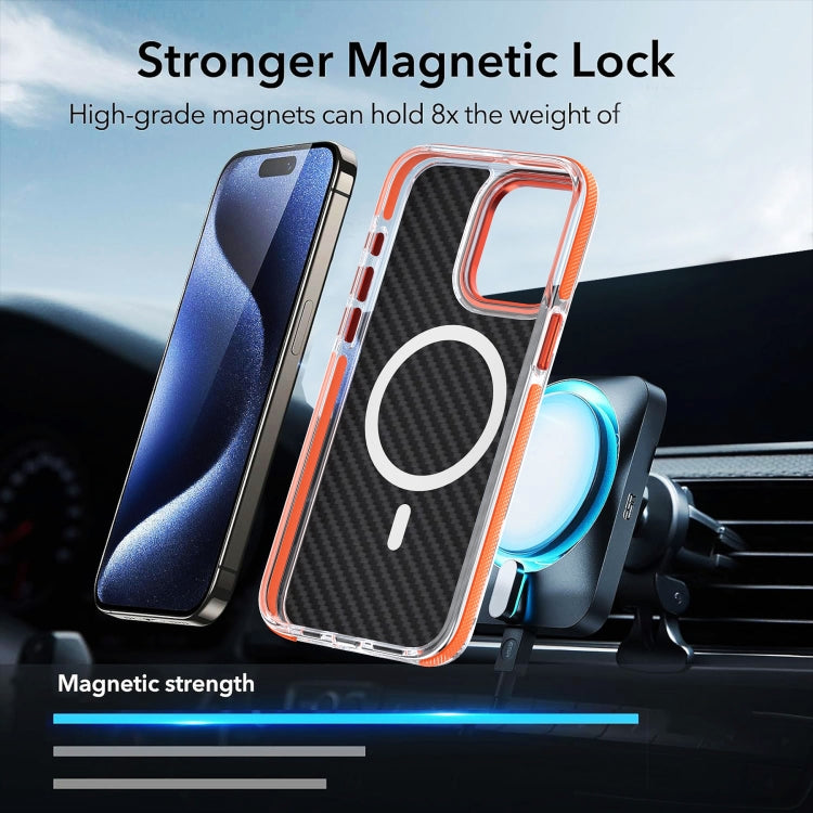 For iPhone 13 Magsafe Dual-Color Carbon Fiber Phone Case(Orange) - iPhone 13 Cases by buy2fix | Online Shopping UK | buy2fix