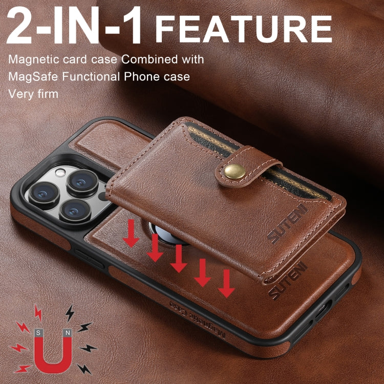 For iPhone 16 Pro Max Suteni M1 Oil Wax MagSafe Detachable Horizontal Card Bag Phone Case(Brown) - iPhone 16 Pro Max Cases by Suteni | Online Shopping UK | buy2fix