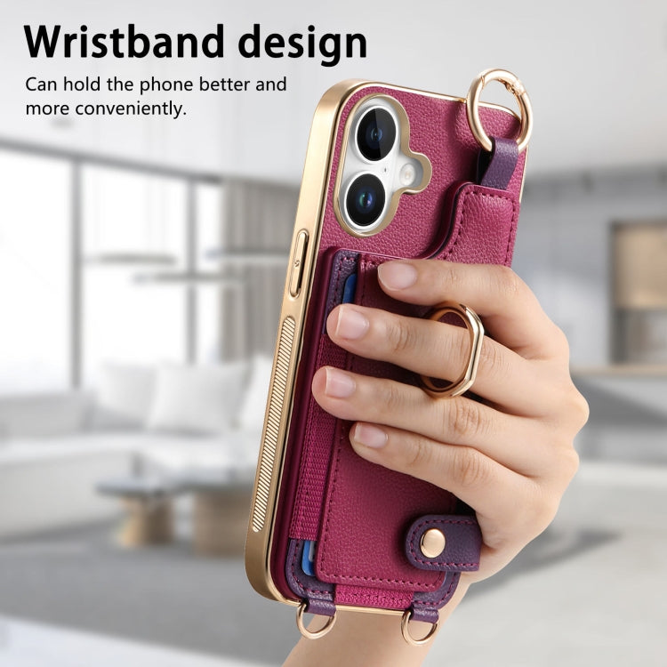 For iPhone 16 Fashion Ring Card Bag Phone Case with Hang Loop(Purple) - iPhone 16 Cases by buy2fix | Online Shopping UK | buy2fix