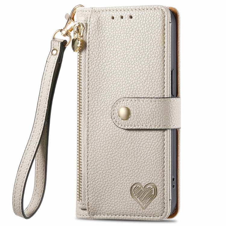 For Motorola Moto G Play 2024 Love Zipper Lanyard Leather Phone Case(Gray) - Motorola Cases by buy2fix | Online Shopping UK | buy2fix