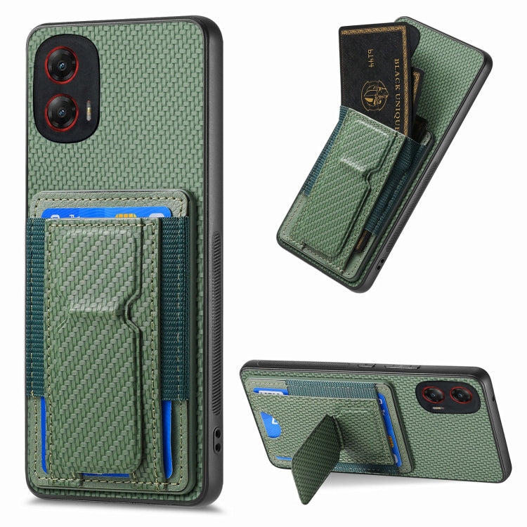 For Motorola Moto G Stylus 5G 2024 Carbon Fiber Fold Stand Elastic Card Bag Phone Case(Green) - Motorola Cases by buy2fix | Online Shopping UK | buy2fix