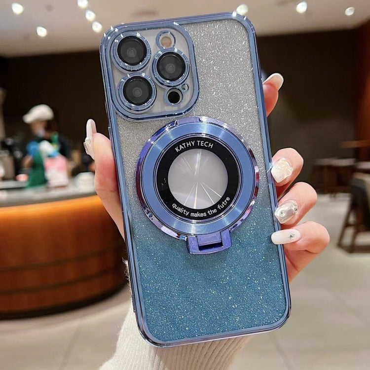 For iPhone 16 Pro Electroplated Holder Gradient Glitter MagSafe Phone Case(Blue) - iPhone 16 Pro Cases by buy2fix | Online Shopping UK | buy2fix