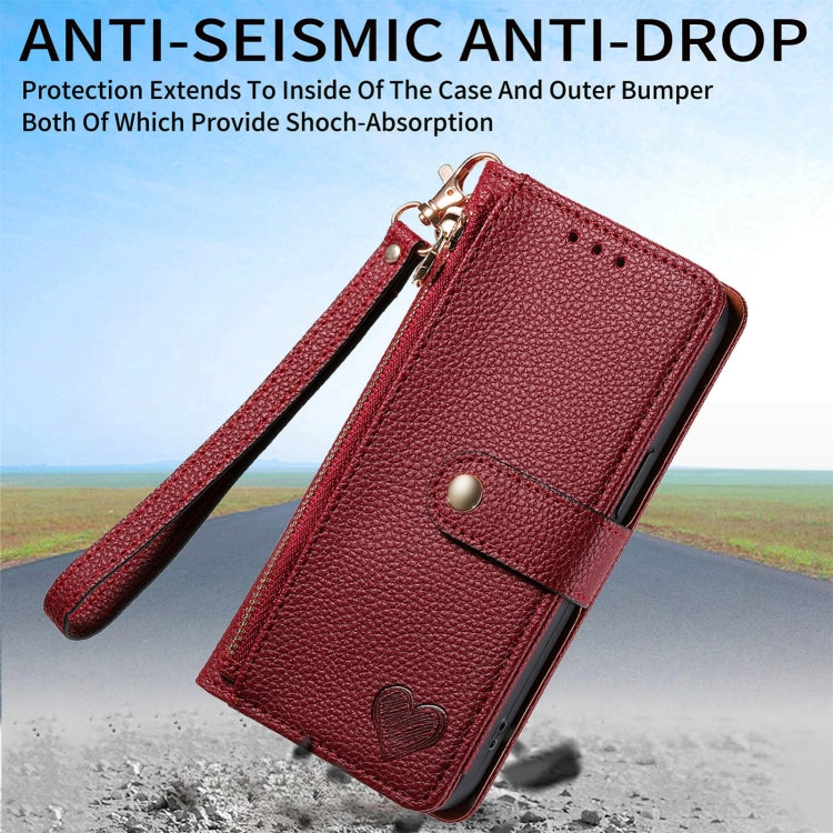 For Samsung Galaxy S25 5G Love Zipper Lanyard Leather Phone Case(Red) - Galaxy S25 5G Cases by buy2fix | Online Shopping UK | buy2fix