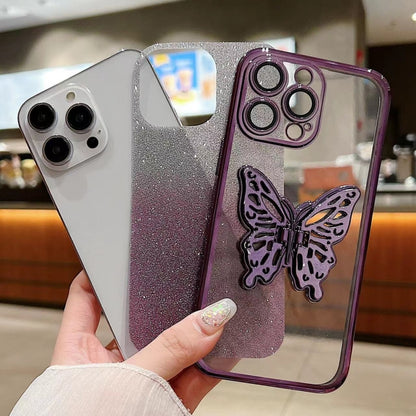 For iPhone 16 Pro Max Electroplated Gradient Glitter 3D Butterfly TPU Phone Case(Gradient Silver) - iPhone 16 Pro Max Cases by buy2fix | Online Shopping UK | buy2fix