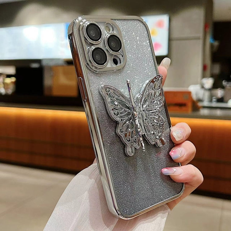 For iPhone 16 Plus Electroplated Gradient Glitter 3D Butterfly TPU Phone Case(Gradient Black) - iPhone 16 Plus Cases by buy2fix | Online Shopping UK | buy2fix