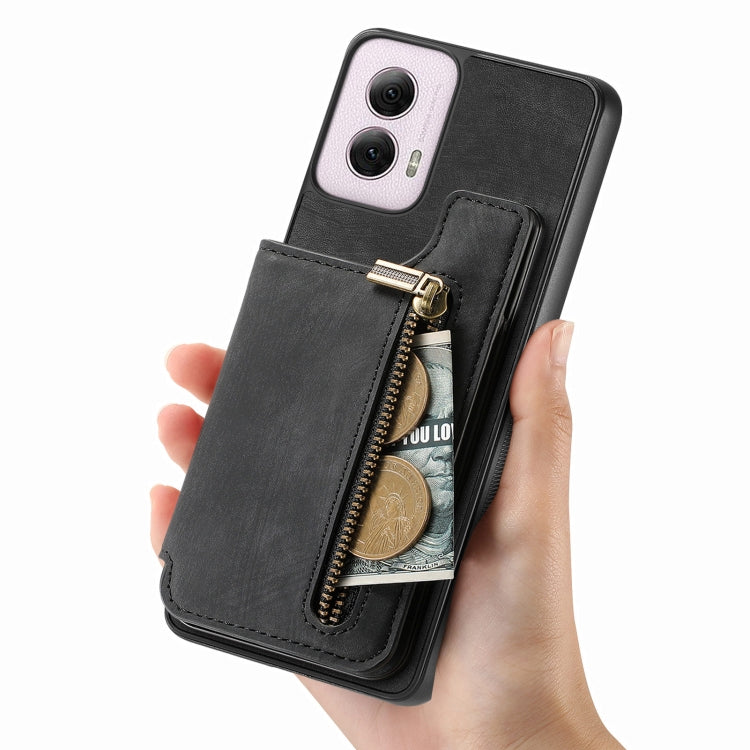 For Motorola G Power 5G 2024 Retro Leather Zipper Wallet Back Phone Case(Black) - Motorola Cases by buy2fix | Online Shopping UK | buy2fix