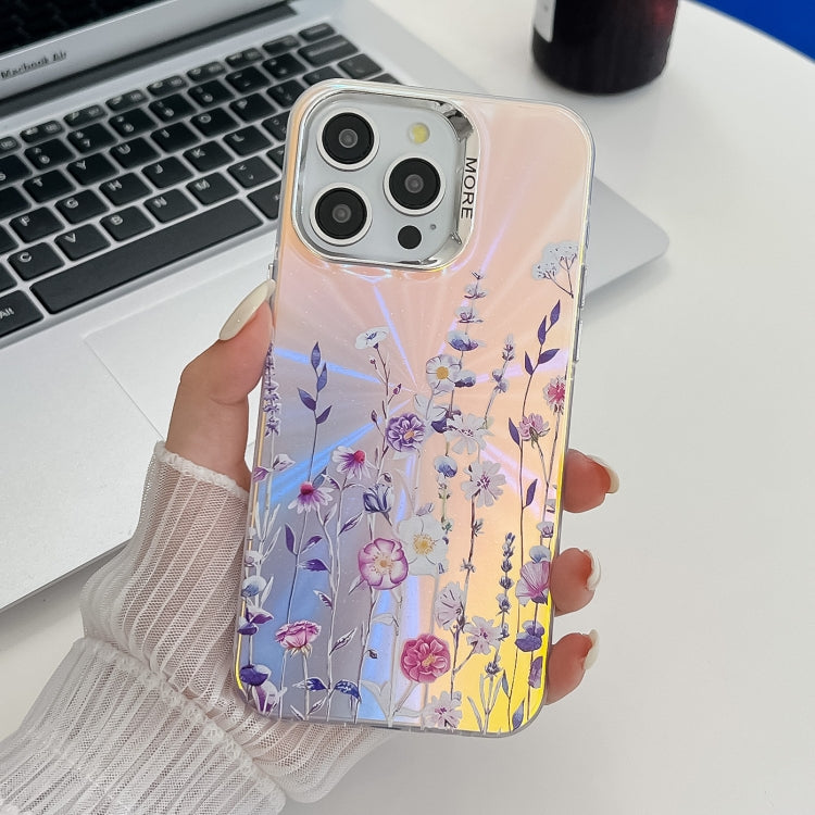 For iPhone 16 Pro Electroplating Laser Flower Texture TPU Phone Case(Flower AH1) - iPhone 16 Pro Cases by buy2fix | Online Shopping UK | buy2fix