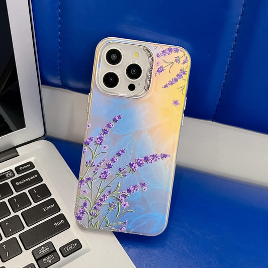 For iPhone 16 Pro Electroplating Laser Flower Texture TPU Phone Case(Lavender AH14) - iPhone 16 Pro Cases by buy2fix | Online Shopping UK | buy2fix