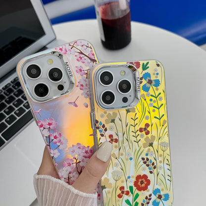 For iPhone 16 Pro Max Electroplating Laser Flower Texture TPU Phone Case(White Flower AH10) - iPhone 16 Pro Max Cases by buy2fix | Online Shopping UK | buy2fix