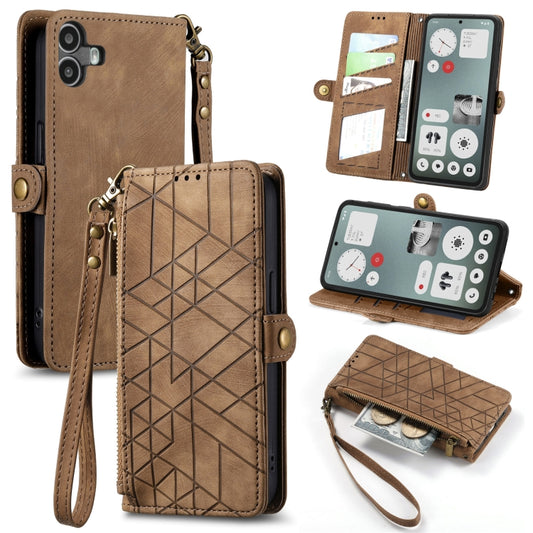 For Nothing CMF Phone 1 Geometric Zipper Wallet Side Buckle Leather Phone Case(Brown) - More Brand by buy2fix | Online Shopping UK | buy2fix