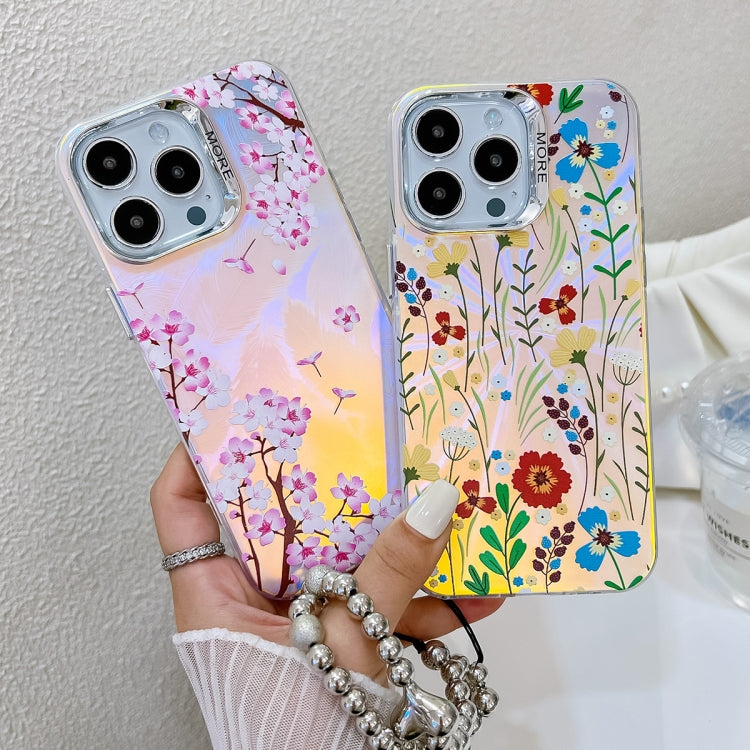 For iPhone 16 Electroplating Laser Flower Phone Case with Wrist Strap(Chrysanthemum AH5) - iPhone 16 Cases by buy2fix | Online Shopping UK | buy2fix