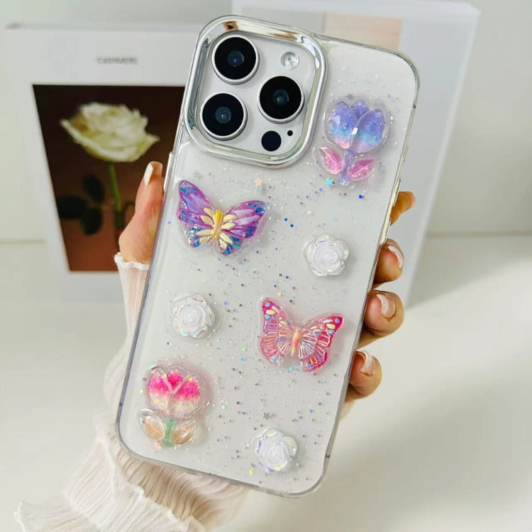 For iPhone 16 Pro Max 3D Colorful Crystal Butterfly TPU Phone Case(Butterful Flowers) - iPhone 16 Pro Max Cases by buy2fix | Online Shopping UK | buy2fix