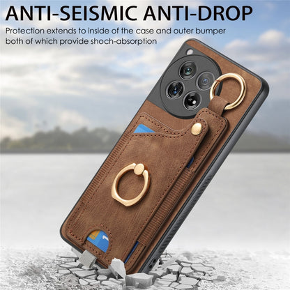 For OnePlus 12 5G Retro Skin-feel Ring Card Bag Phone Case with Hang Loop(Brown) - OnePlus Cases by buy2fix | Online Shopping UK | buy2fix