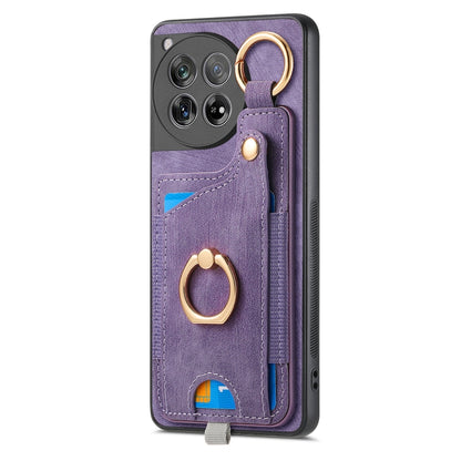 For OnePlus 12 5G Retro Skin-feel Ring Card Bag Phone Case with Hang Loop(Purple) - OnePlus Cases by buy2fix | Online Shopping UK | buy2fix