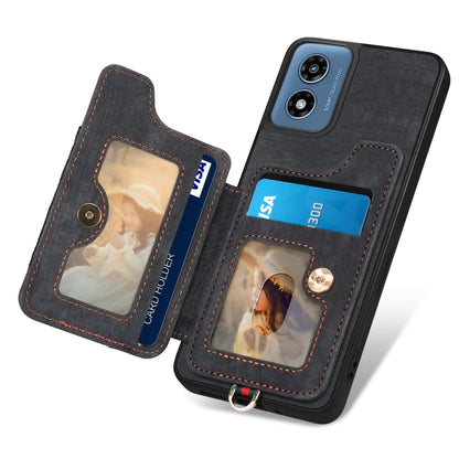 For Motorola G Play 2024 Retro Skin-feel Ring Multi-card RFID Wallet Phone Case(Black) - Motorola Cases by buy2fix | Online Shopping UK | buy2fix