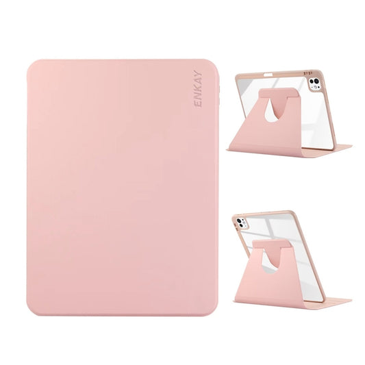 For iPad Pro 11 2024 ENKAY 360 Rotation PMMA Leather Smart Tablet Case with Pen Slot(Pink) - iPad Air 13 2025 / 2024 Cases by ENKAY | Online Shopping UK | buy2fix