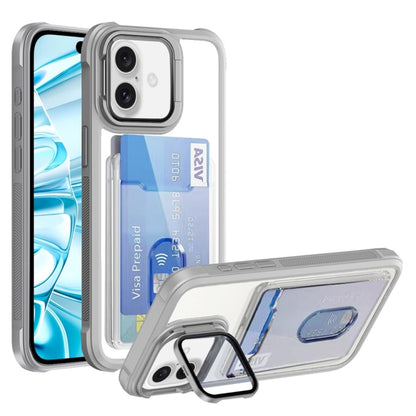 For iPhone 16 Card Bag Holder Acrylic Hybrid TPU Phone Case(White) - iPhone 16 Cases by buy2fix | Online Shopping UK | buy2fix