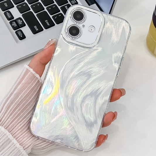 For iPhone 16 Plating Glitter Texture TPU Phone Case with Lens Film(White Feather Yarn) - iPhone 16 Cases by buy2fix | Online Shopping UK | buy2fix