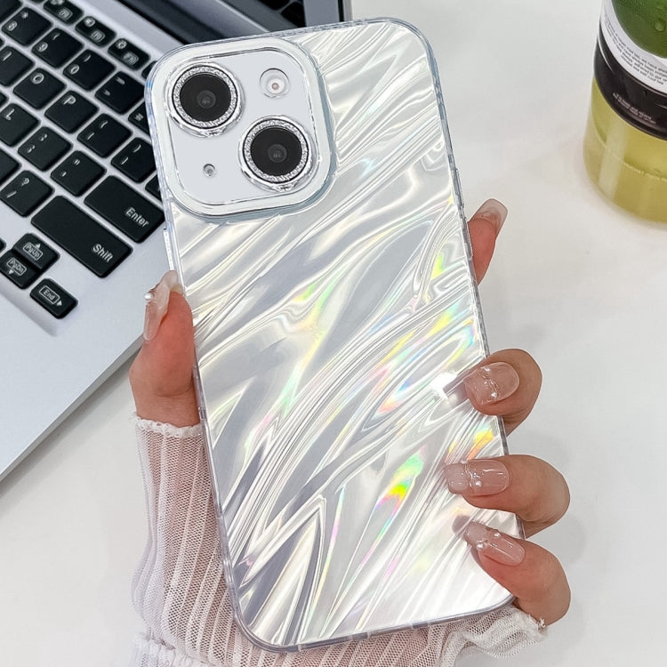 For iPhone 16 Plating Glitter Texture TPU Phone Case with Lens Film(White Water Ripples) - iPhone 16 Plus Cases by buy2fix | Online Shopping UK | buy2fix