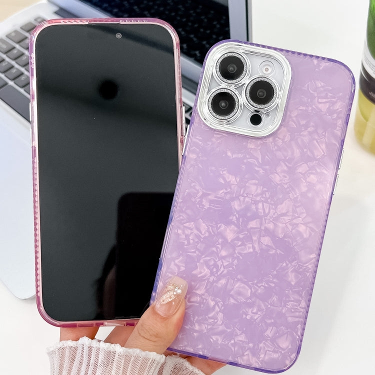 For iPhone 16 Plating Glitter Texture TPU Phone Case with Lens Film(Purple Shell Pattern) - iPhone 16 Plus Cases by buy2fix | Online Shopping UK | buy2fix