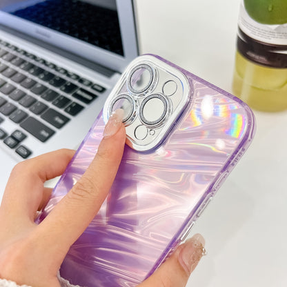 For iPhone 16 Plus Plating Glitter Texture TPU Phone Case with Lens Film(Purple Water Ripples) - iPhone 16 Plus Cases by buy2fix | Online Shopping UK | buy2fix