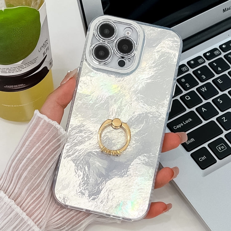 For iPhone 16 Pro Plating Glitter Texture Ring Holder TPU Phone Case with Lens Film(White Tinfoil Texture) - More iPhone Cases by buy2fix | Online Shopping UK | buy2fix