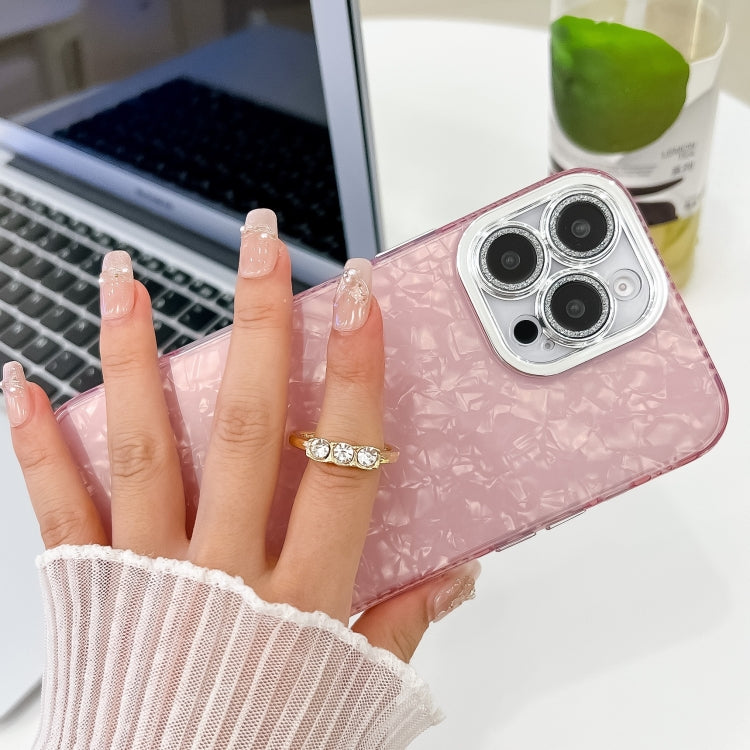 For iPhone 16 Plus Plating Glitter Texture Ring Holder TPU Phone Case with Lens Film(Pink Tinfoil Texture) - iPhone 16 Plus Cases by buy2fix | Online Shopping UK | buy2fix